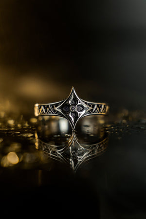 This gothic silver ring stands out with its detailed craftsmanship and gemstone highlight, offering a unique fusion of medieval charm and modern elegance. __etsy:7423453221