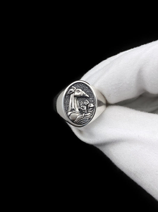 Sterling Silver Goose Signet Ring: Handmade Bird Jewelry