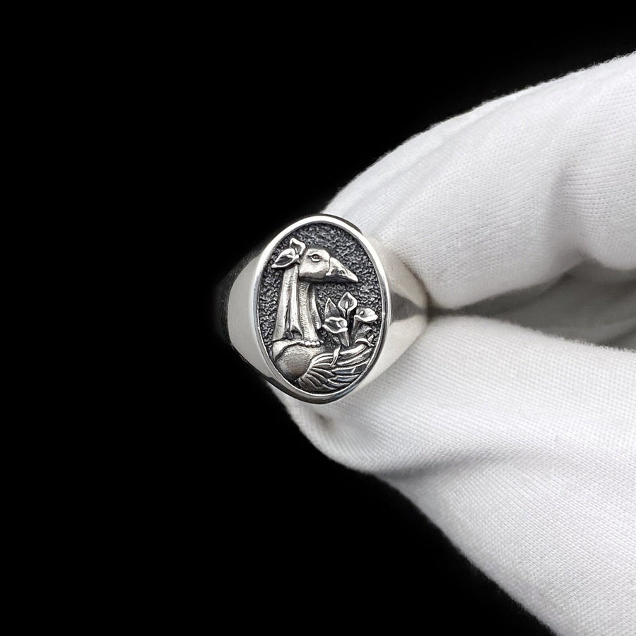 Sterling Silver Goose Signet Ring: Handmade Bird Jewelry
