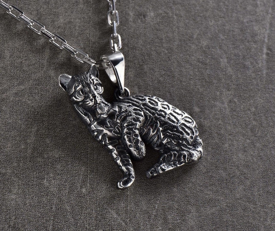Sterling Silver Ocelot Pendant: Handmade Wild Cat Necklace __etsy:4700260214