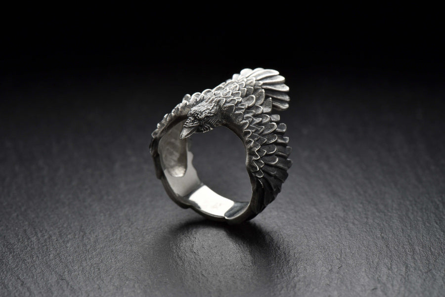 Crow silver ring	raven silver ring	crow jewelry	raven	crown	gothic	ring	bird __etsy:4169867293