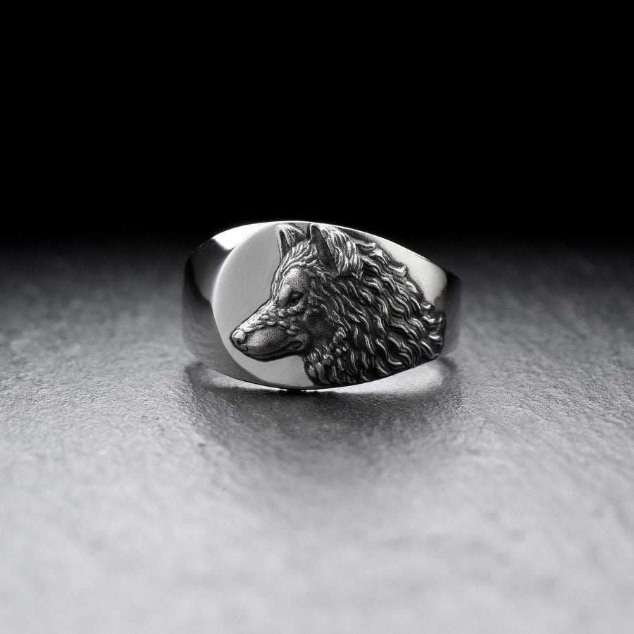 Signet ring	silver signet ring	signet silver ring	men jewelry	wolf signet ring	wolf's head ring (etsy image id: 4051826268)