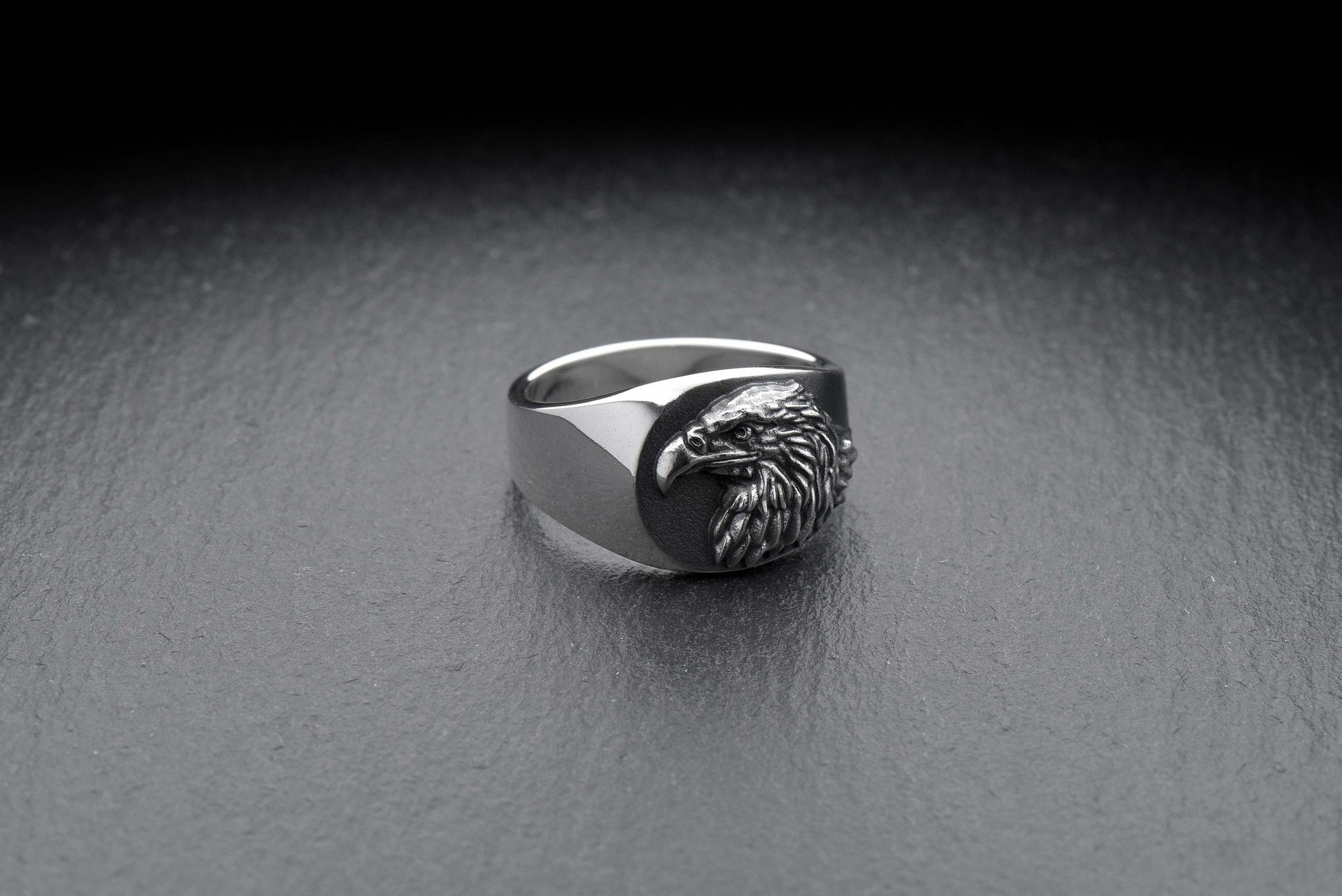 Crafted with an eagle's courage & strength, the Eagle Signet Ring is ideal for the fearless! Handcrafted in sterling silver and features a unique, engraved eagle design on a minimalistic signet setting. (etsy image id: 4065101346)