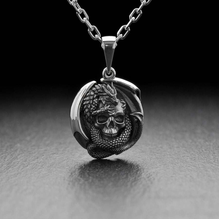 Dragon jewelry	dragon pendant	skull silver jewelry	silver pendant	dragon skull	silver skull (etsy image id: 4091749331)