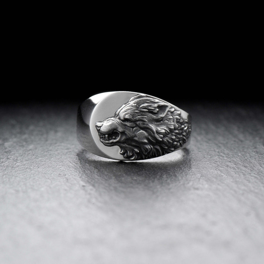 Signet ring	men's jewelry	silver signet ring	animal signet ring	signet silver ring	men ring	men jewelry	wolf signet ring	wolf's head ring	werewolf silver ring	angry wolf jewelry	angry wolf ring	wolf souvenir (etsy image id: 4099508069)
