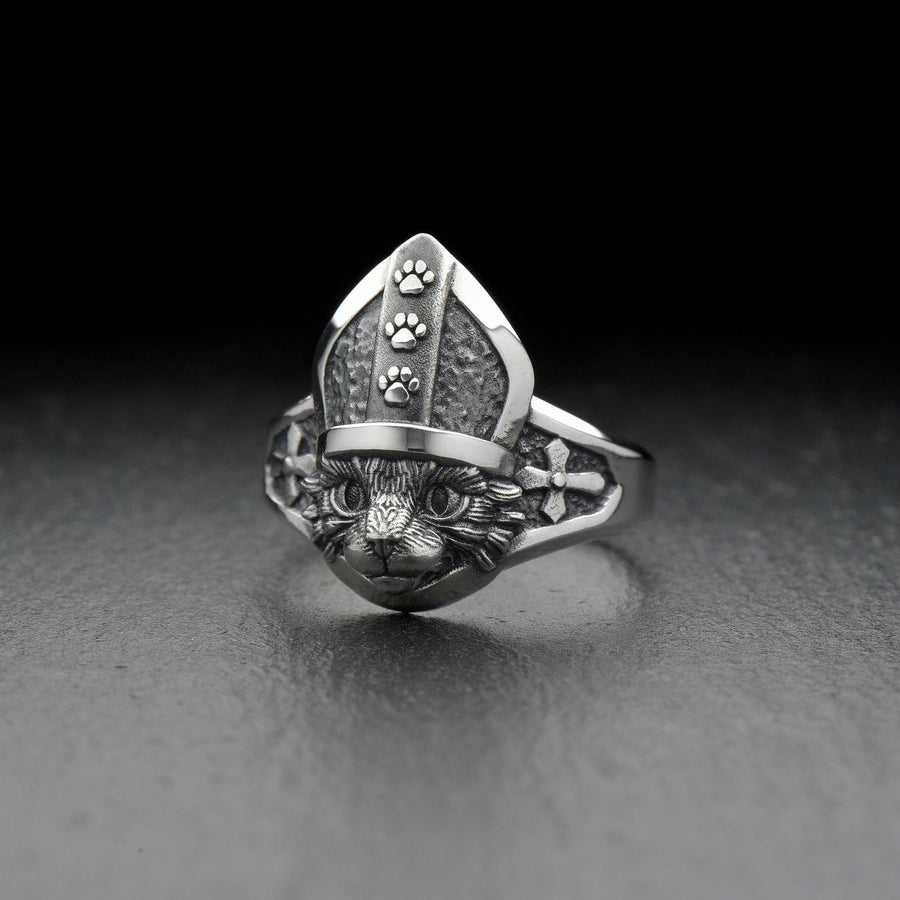 cat ring	cat jewelry	silver cat ring	pope art	pope jewelry	silver ring	gift for her	animal jewelry	animal ring	sterling silver ring	handmade ring	pope	ring pope