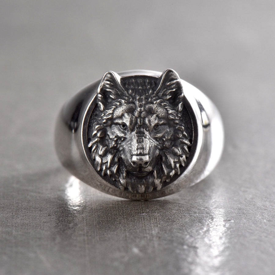 Sterling Silver Wolf Head Signet Ring , Handmade Animal Jewelry for Wolf Lovers, Unique Wolf Ring Gift, Rustic Men's or Women's Wolf Jewelry (etsy image id: 4147207414)