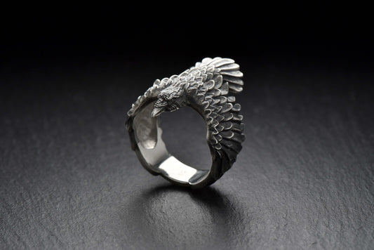 Crow silver ring	raven silver ring	crow jewelry	raven	crown	gothic	ring	bird (etsy image id: 4169867293)