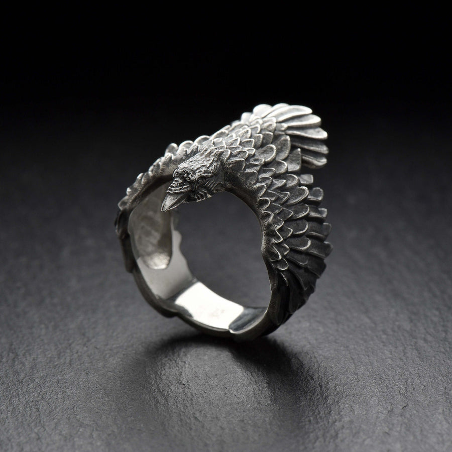 Crow silver ring	raven silver ring	crow jewelry	raven	crown	gothic	ring	bird (etsy image id: 4169867293)
