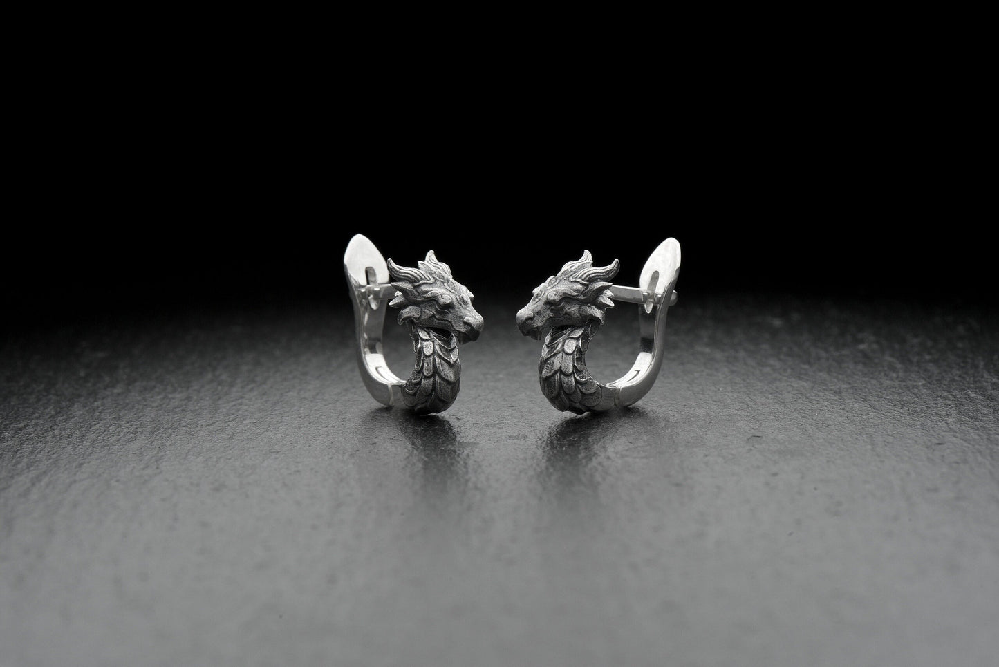 Sterling Silver Dragon Earrings for Her, Fantasy Jewelry, Handmade Mythical Studs, Draconic Gift Idea, Gothic Silver Earrings for Women (etsy image id: 4193071909)