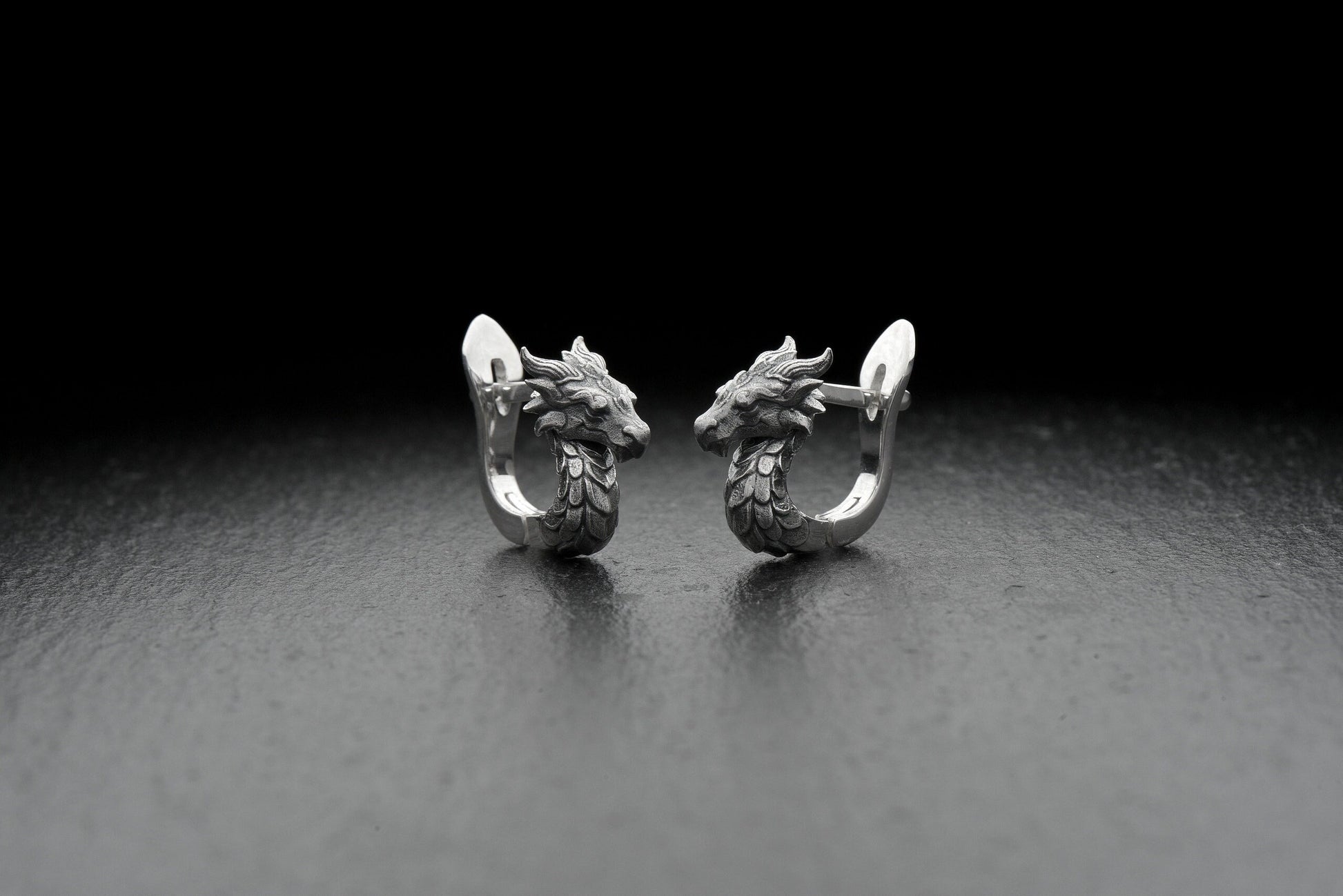Sterling Silver Dragon Earrings for Her, Fantasy Jewelry, Handmade Mythical Studs, Draconic Gift Idea, Gothic Silver Earrings for Women (etsy image id: 4193071909)