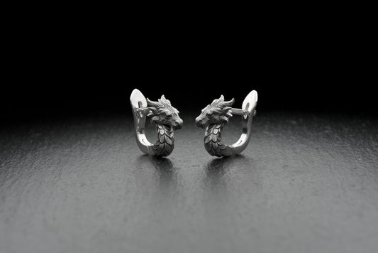 Sterling Silver Dragon Earrings for Her, Fantasy Jewelry, Handmade Mythical Studs, Draconic Gift Idea, Gothic Silver Earrings for Women (etsy image id: 4193071909)