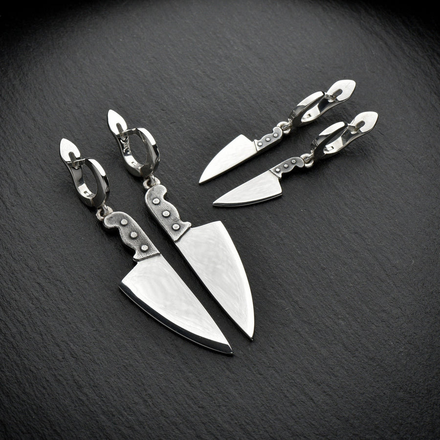 knife earring	knives earrings	knives jewelry	halloween jewelry	horror earrings	silver knives (etsy image id: 4193138557)