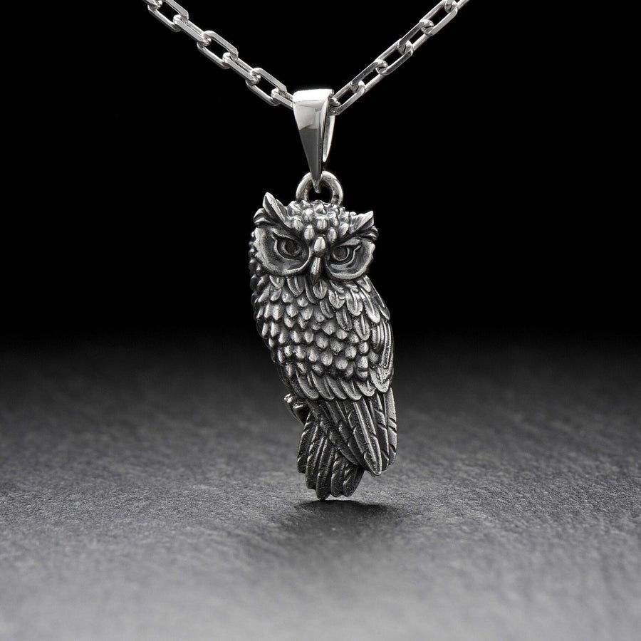 owl pendant	owl necklace	owl jewelry	silver owl pendant	owl necklace men	pendentif chouette __etsy:4195413779