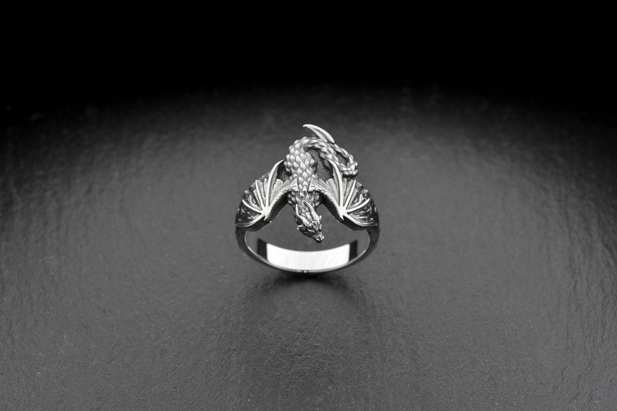 Sterling Silver Soaring Dragon Ring: Handmade Fantasy Jewelry (etsy image id: 5634644497)