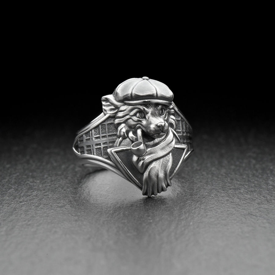 Sterling Silver Fox Ring, Smoking Detective Fox Ring, Handmade Animal Jewelry, Fox Lover Gift, Victorian Style Animal Ring, Fox Alex (etsy image id: 4316145454)