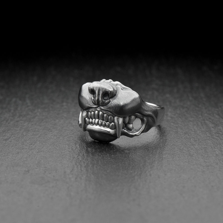 Signet ring	men's jewelry	animal signet ring	signet silver ring	wolf	samurai	mask (etsy image id: 4323229540)
