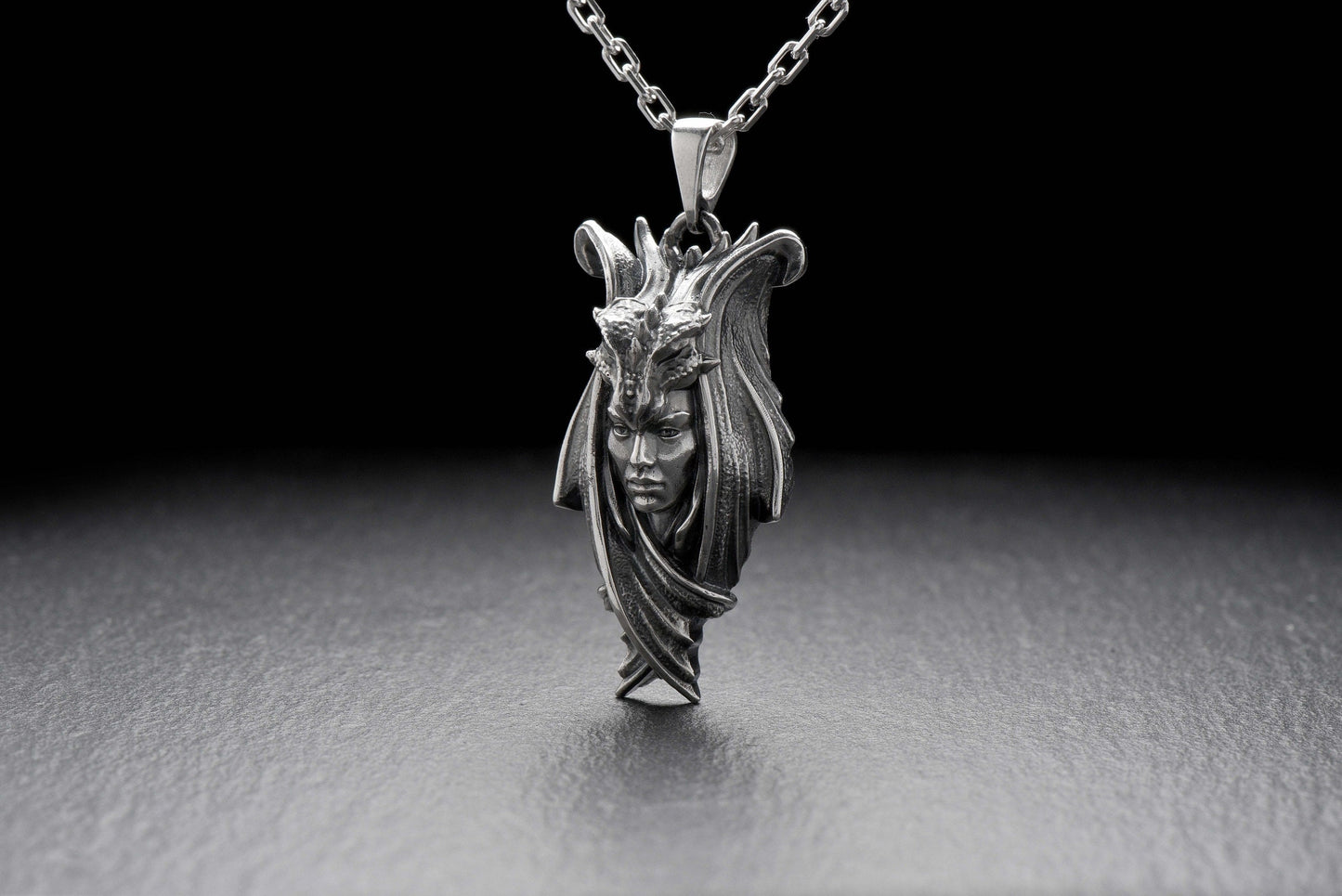 Sterling Silver Lady Dragon Pendant: Fantasy Necklace (etsy image id: 4365983878)