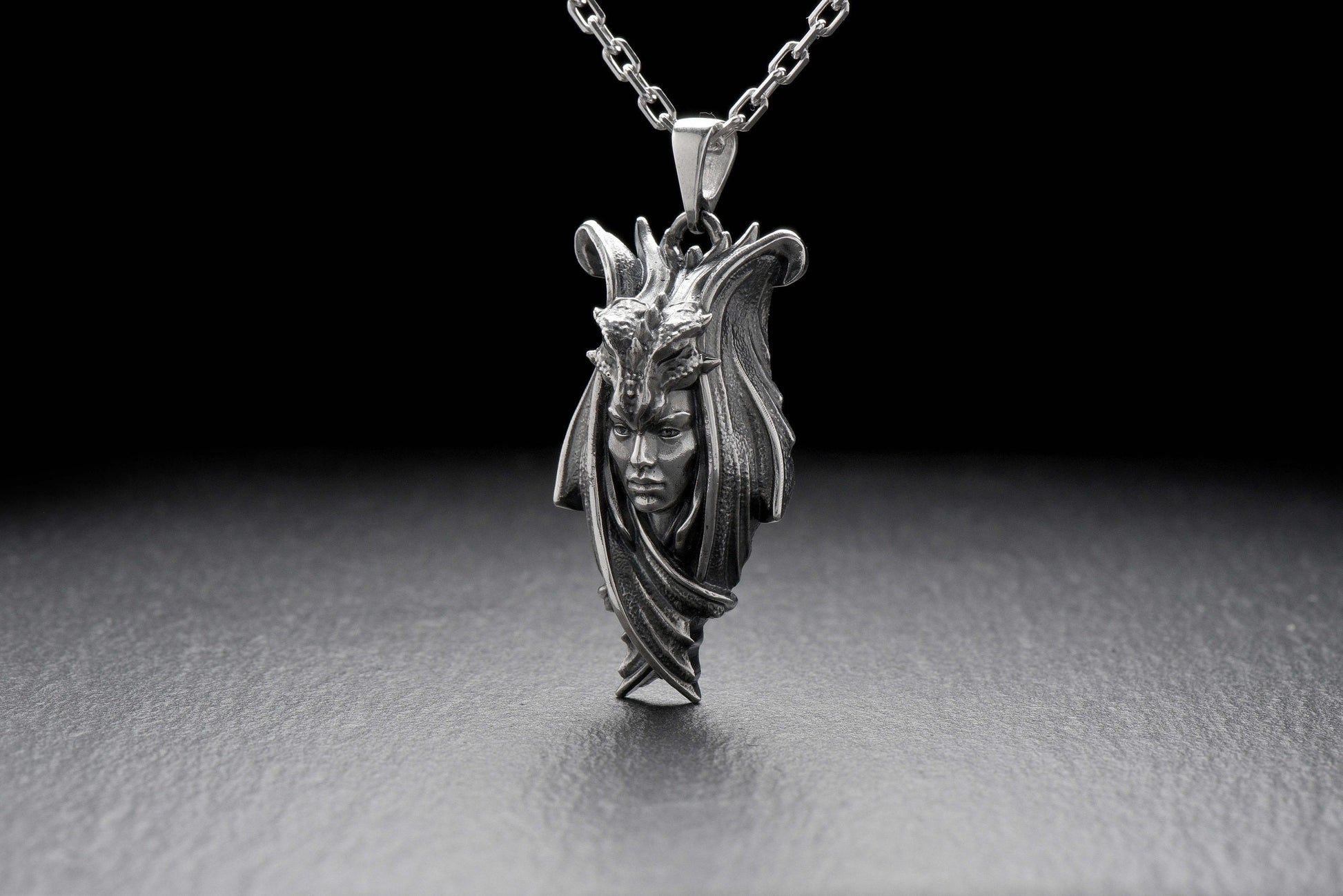 Sterling Silver Lady Dragon Pendant: Fantasy Necklace (etsy image id: 4365983878)
