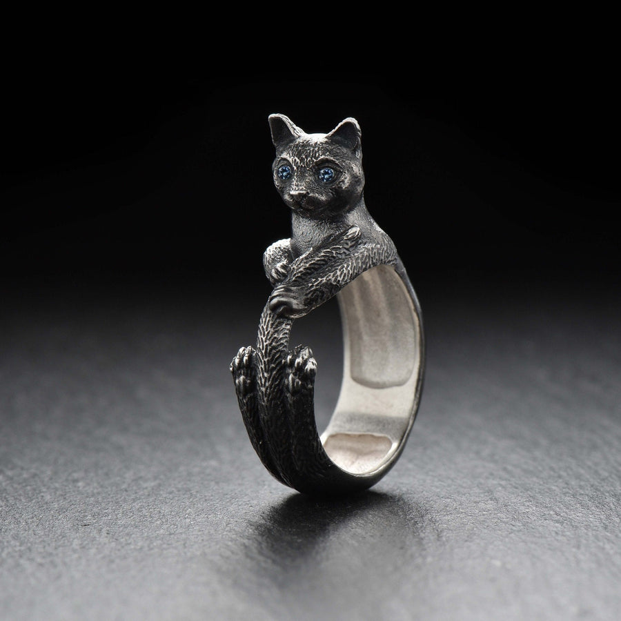Sterling Silver Thai Cat Ring, Polished Oxidized Animal Jewelry (etsy image id: 4377994926)