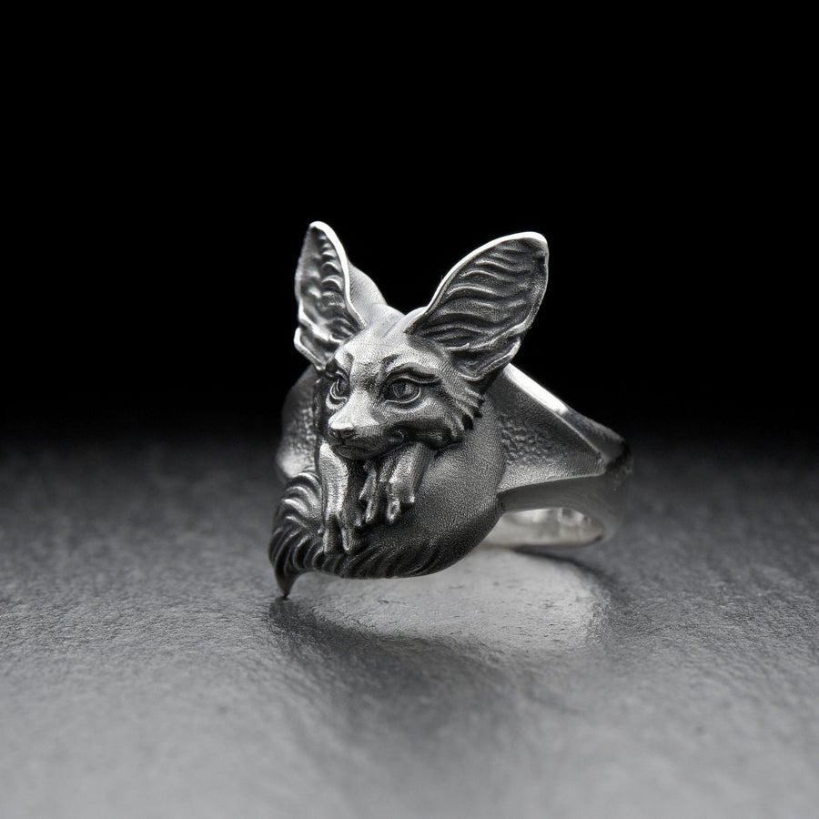 silver signet ring	animal silver ring	fennec jewelry	fennec animal	fox lover ring	fennec fox