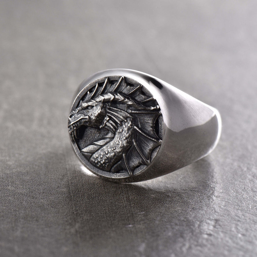 dragon ring	dragon ring silver	bague dragon	targaryan ring	ring dragon	dragon art	great dragon ring	game of thrones	ancient dragon ring	house of dragon	dragon	signet ring	gift for him (etsy image id: 4413119887)