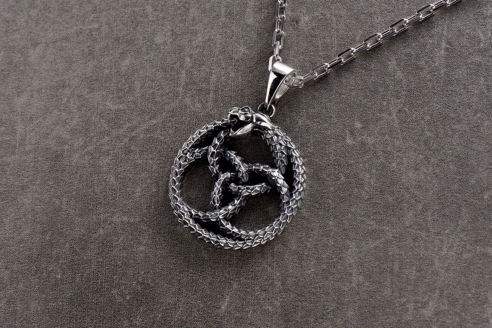 game of thrones	dragon necklace	ancient dragon	ouroboros	ouroboros pendant	silver ouroboros __etsy:4413138903