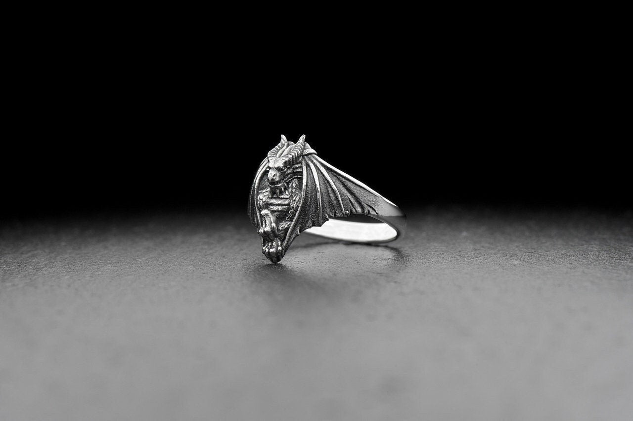 dragon ring	dragon jewelry	dragon ring silver	dragon ring men	bague dragon	drachen ring	t (etsy image id: 4413326851)