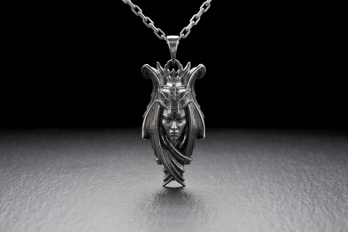 Sterling Silver Lady Dragon Pendant: Fantasy Necklace (etsy image id: 4413374709)
