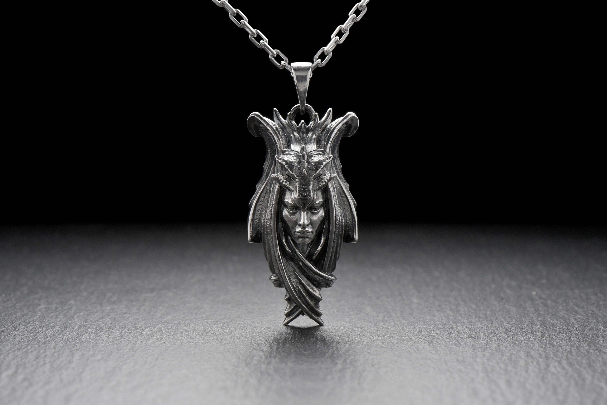 Sterling Silver Lady Dragon Pendant: Fantasy Necklace (etsy image id: 4413374709)