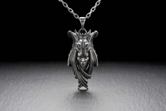 Sterling Silver Lady Dragon Pendant: Fantasy Necklace (etsy image id: 4413374709)