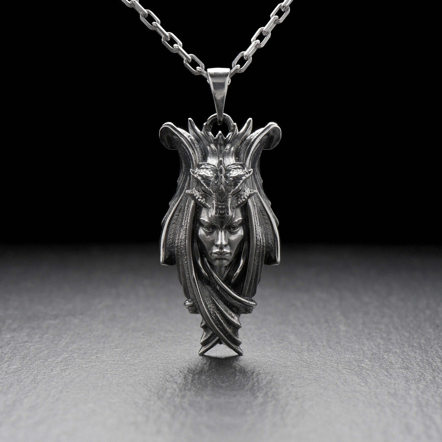 Sterling Silver Lady Dragon Pendant: Fantasy Necklace (etsy image id: 4413374709)