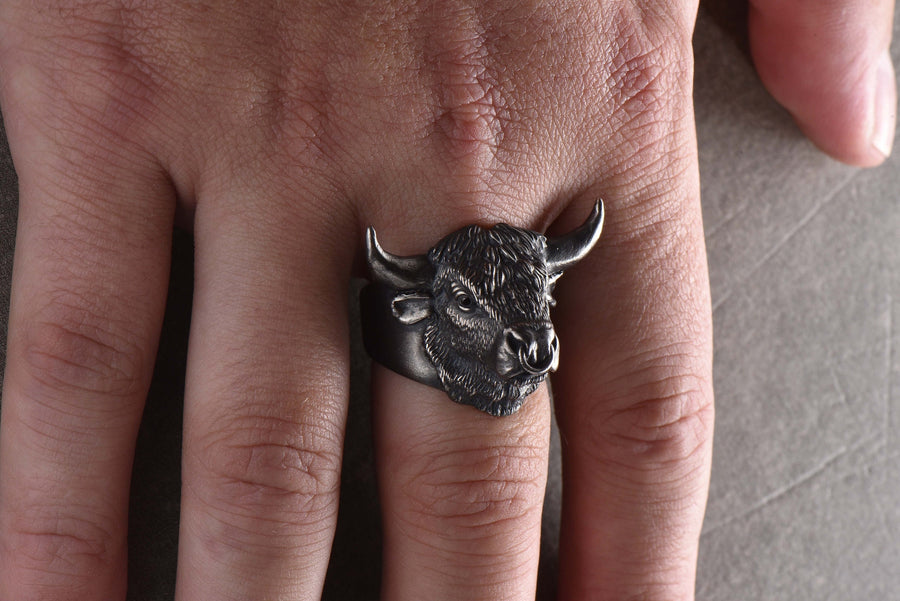 Sterling Silver Bull Ring: Handmade Animal Jewelry, Taurus Ring