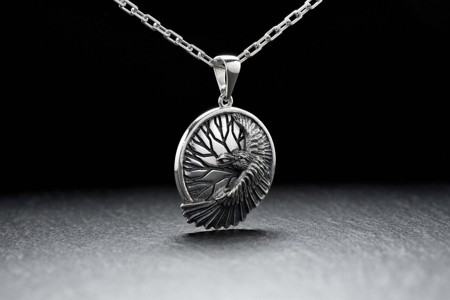 Pendant with a gothic style and shining bright, they represent transformation and freedom. These make an amazing gift idea for a loved one or bird lover, providing an everlasting symbol of unique beauty that will always look stunning. (etsy image id: 4571598022)