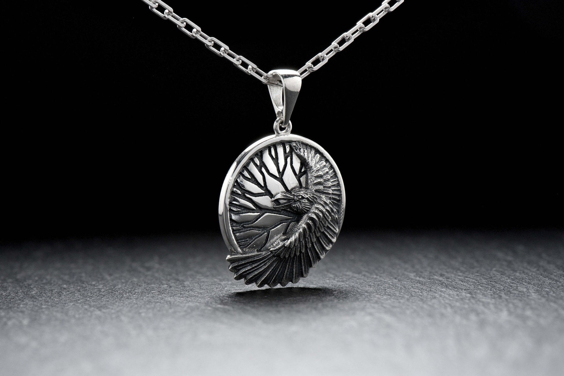 Pendant with a gothic style and shining bright, they represent transformation and freedom. These make an amazing gift idea for a loved one or bird lover, providing an everlasting symbol of unique beauty that will always look stunning. (etsy image id: 4571598022)