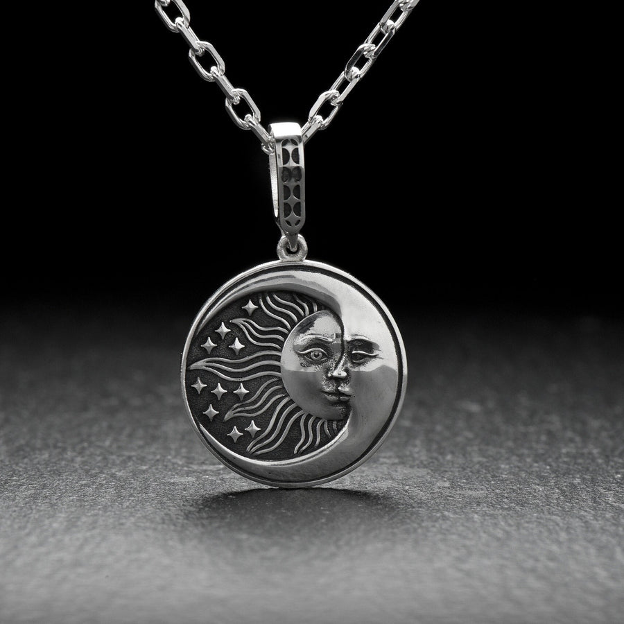 silver pendant	silver jewelry	Jewelry Sun and Moon	Pendant Sun and Moon	Moon necklace	Sun necklace	moon pendant	Sun pendant	sterling silver	gift for her	day and night	celestial jewelry	Light and darkness (etsy image id: 4613934491)