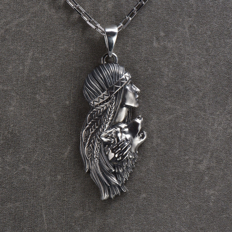 wolf talisman	Silver Wolf Necklace	Indian girl-wolf	girl-wolf	she-wolf pendant	she-wolf (etsy image id: 4619295292)