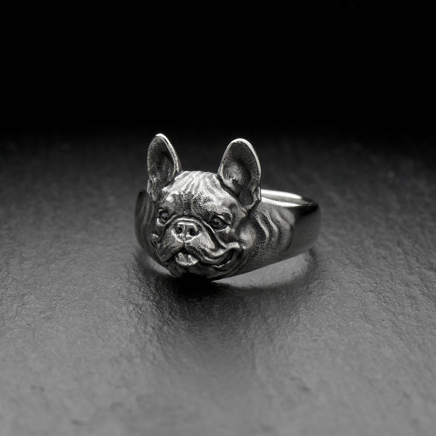 silver ring	dog ring	gift for him	dog lover	dog gift	jewelry	Ring French Bulldog
