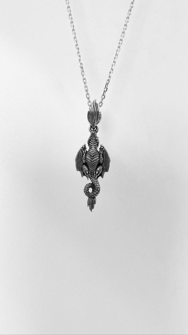 Sterling Silver Flying Dragon Necklace: Handmade Fantasy Pendant (etsy image id: 4673996722)