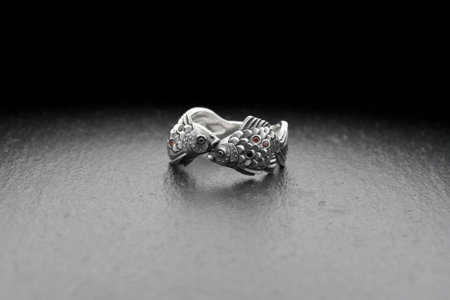 Sterling Silver Pisces Fish Ring, Zodiac Astrology Jewelry, Oxidized Sea Creature Band
