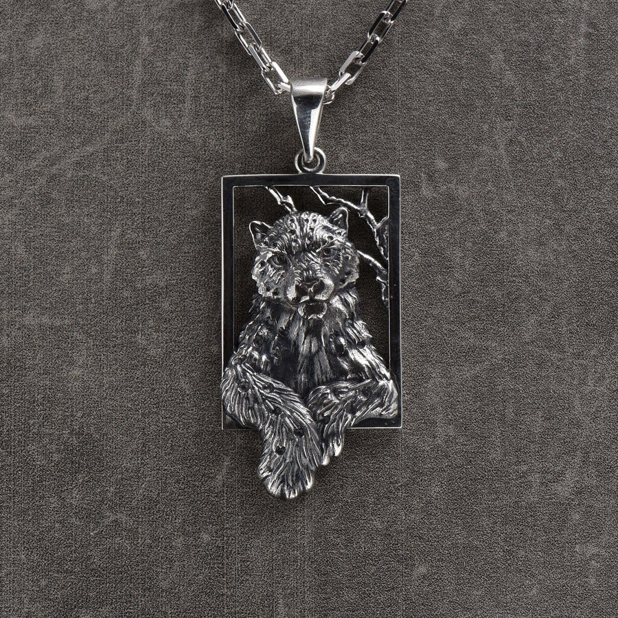 Handmade Sterling Silver Snow Leopard Pendant: Oxidized Wild Cat Necklace (etsy image id: 4700276106)