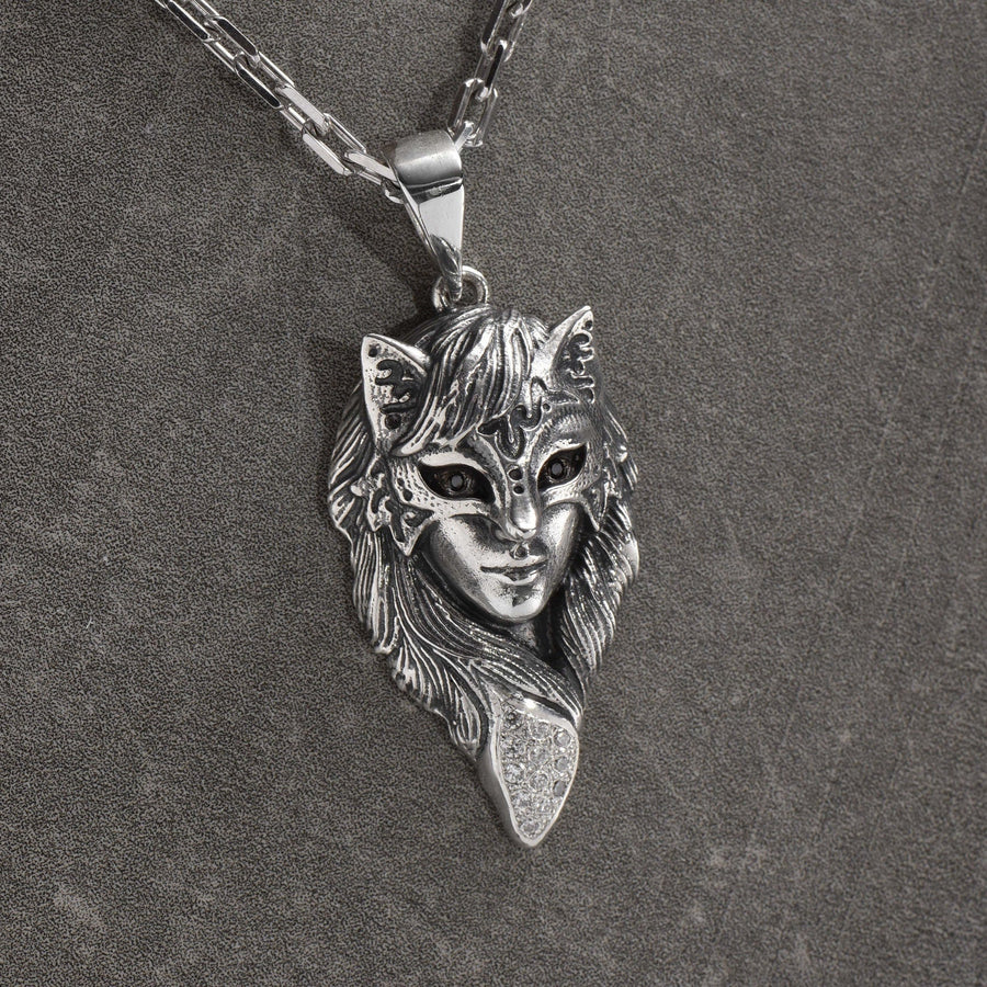 Silver fox necklace	fox woman	girl fox	fox necklace	fox silver pendant	amulet fox	fox totem	fox lover gift	fox talisman	fox lover	silver fox pendant	venetian mask	fox mask (etsy image id: 4711377863)