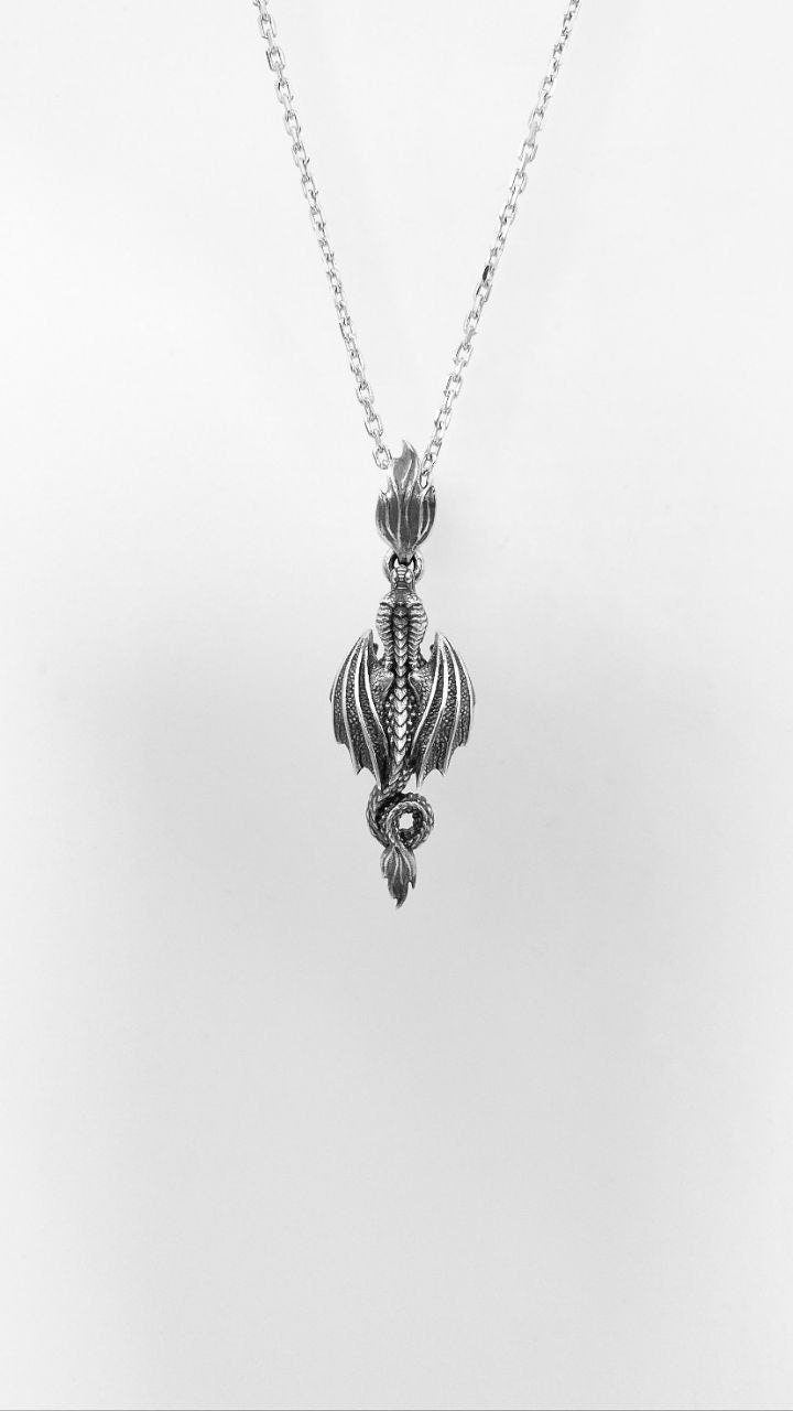 Sterling Silver Flying Dragon Necklace: Handmade Fantasy Pendant (etsy image id: 4722229317)