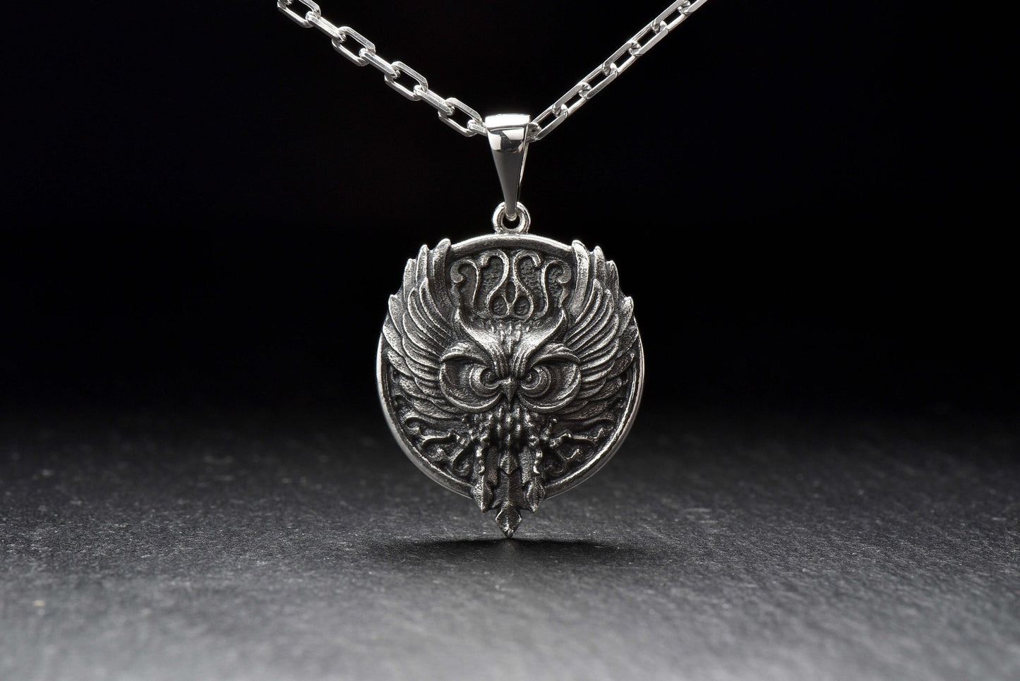 Oxidized Sterling Silver Owl Pendant: Gothic Bird Jewelry (etsy image id: 4730097254)