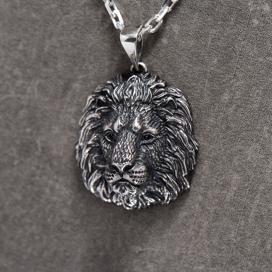 Sterling Silver Lion Head Pendant: Handmade Wild Cat Necklace