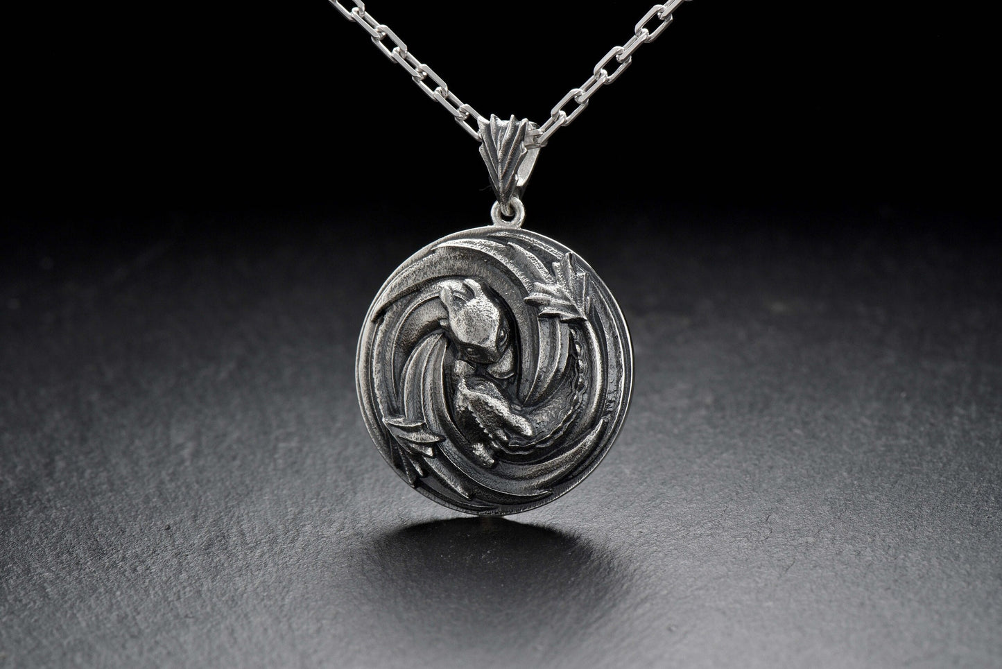 Oxidized Sterling Silver Dragon Pendant - Handmade Necklace (etsy image id: 4749360810)