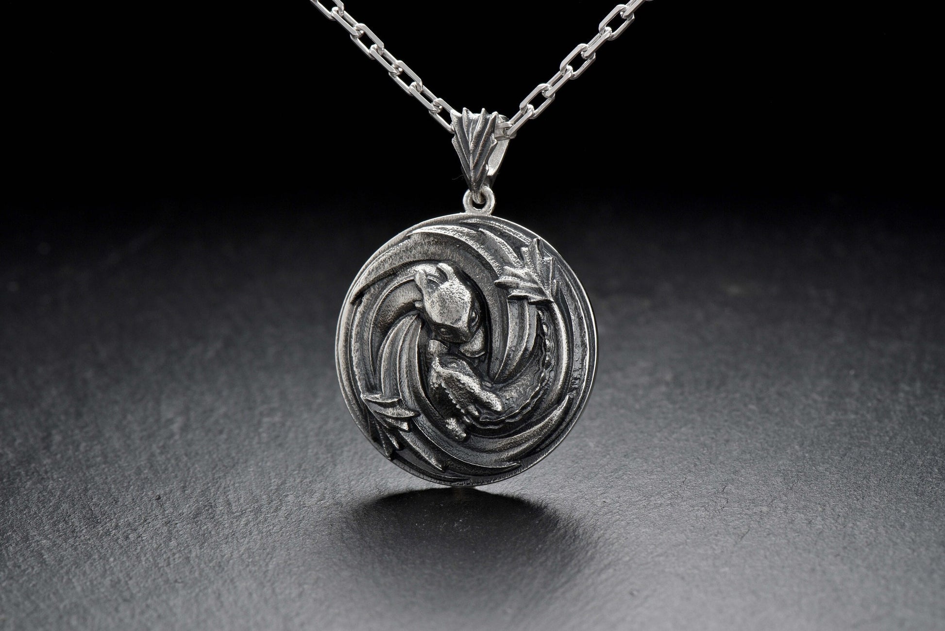 Oxidized Sterling Silver Dragon Pendant - Handmade Necklace (etsy image id: 4749360810)