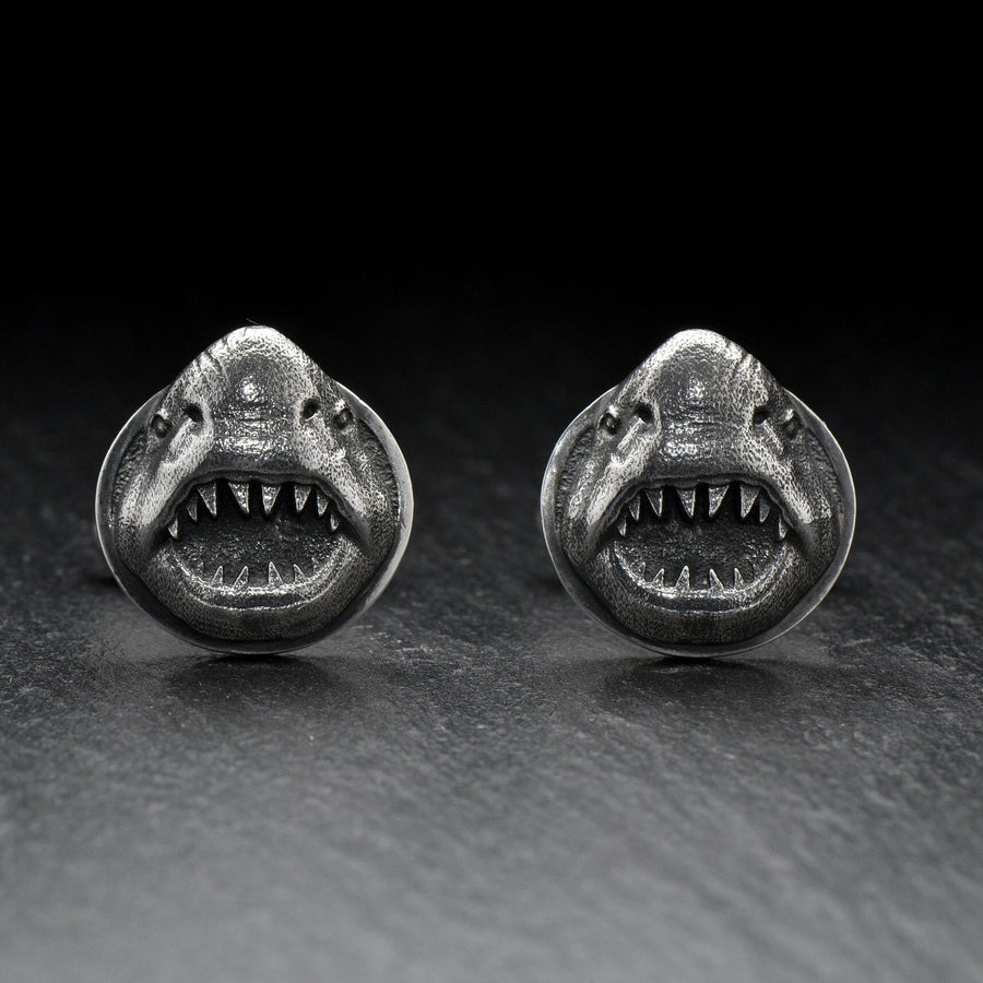 Sterling Silver Shark Cufflinks, Nautical Animal Jewelry, Polished Oxidized Finish (etsy image id: 4826995697)