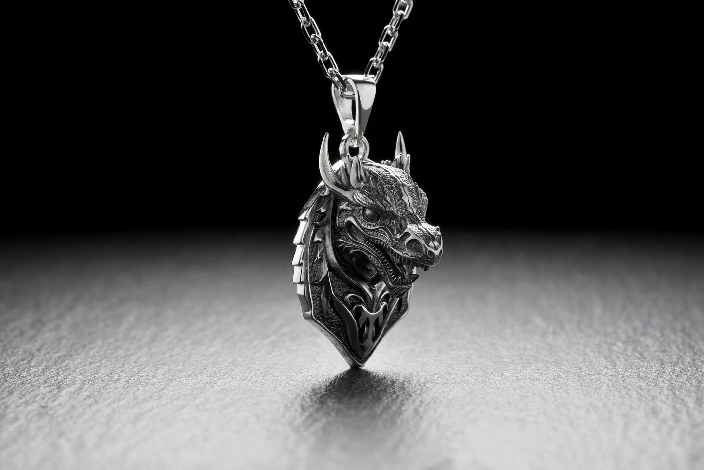 Sterling Silver Dragon Head Pendant: Fantasy Necklace (etsy image id: 4852841831)