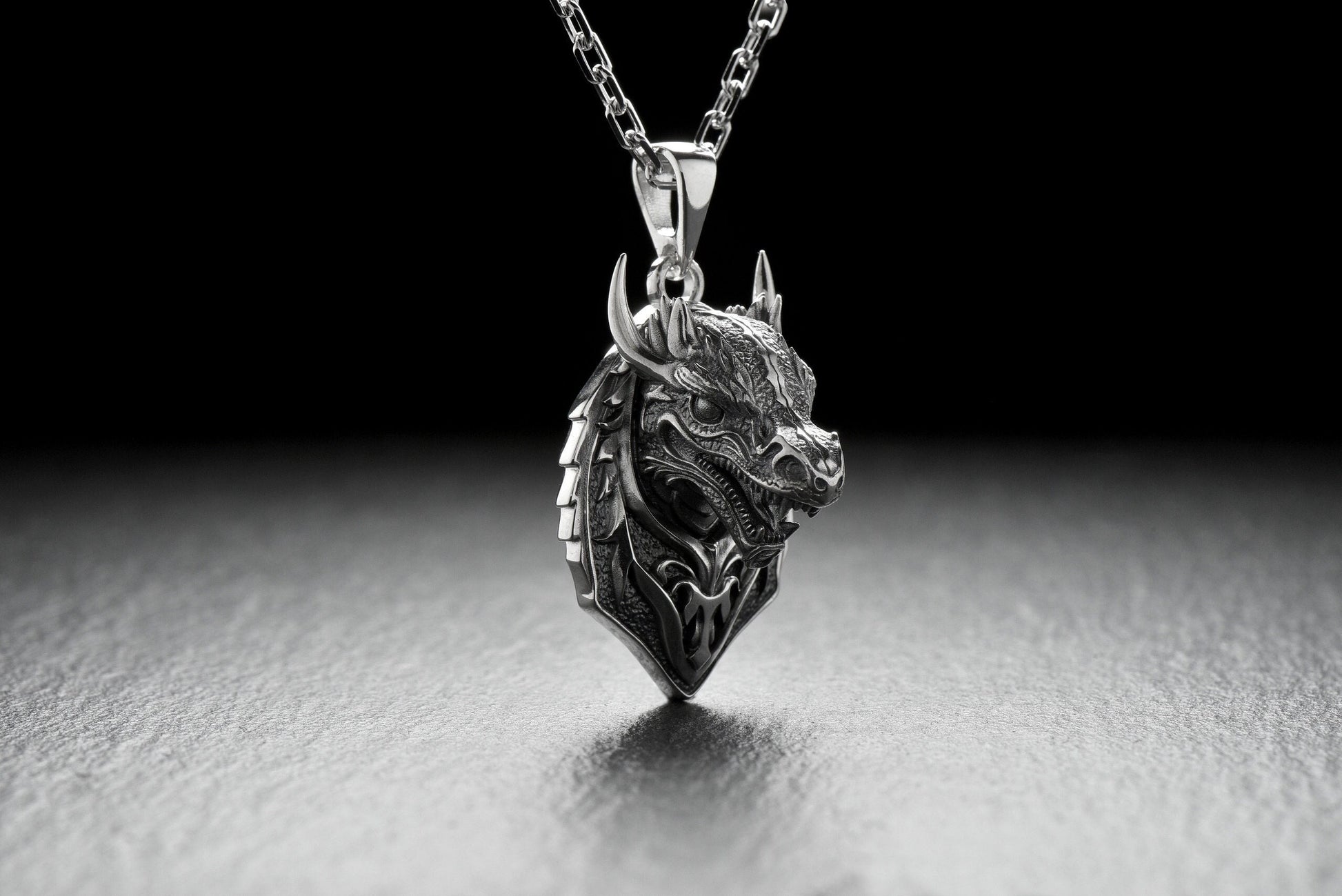 Sterling Silver Dragon Head Pendant: Fantasy Necklace (etsy image id: 4852841831)
